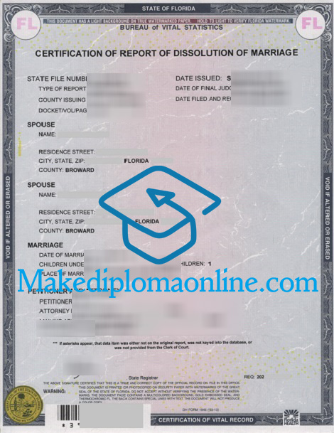 Certification of Report of Dissolution of Marriage