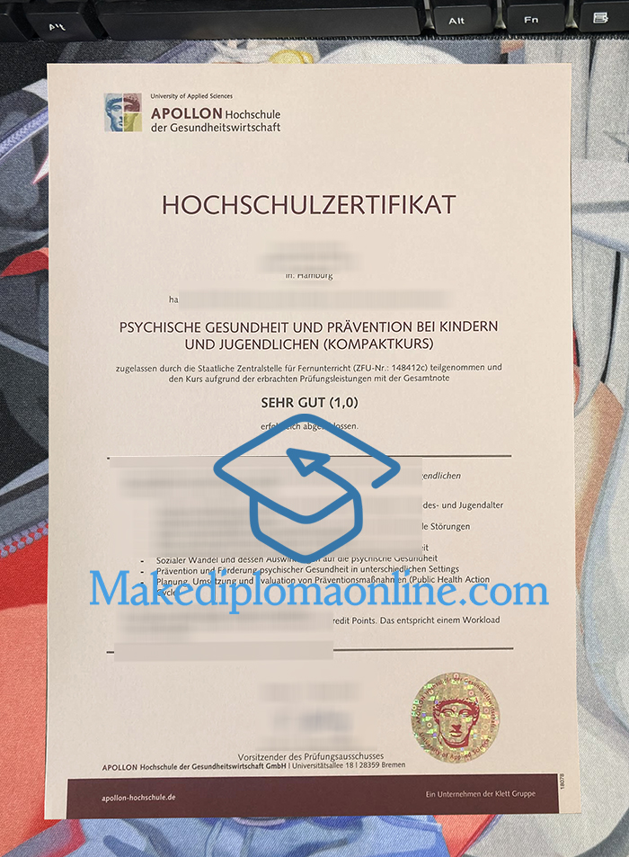 Apollon Hochschule der Gesundheitswirtschaft Zeugnis