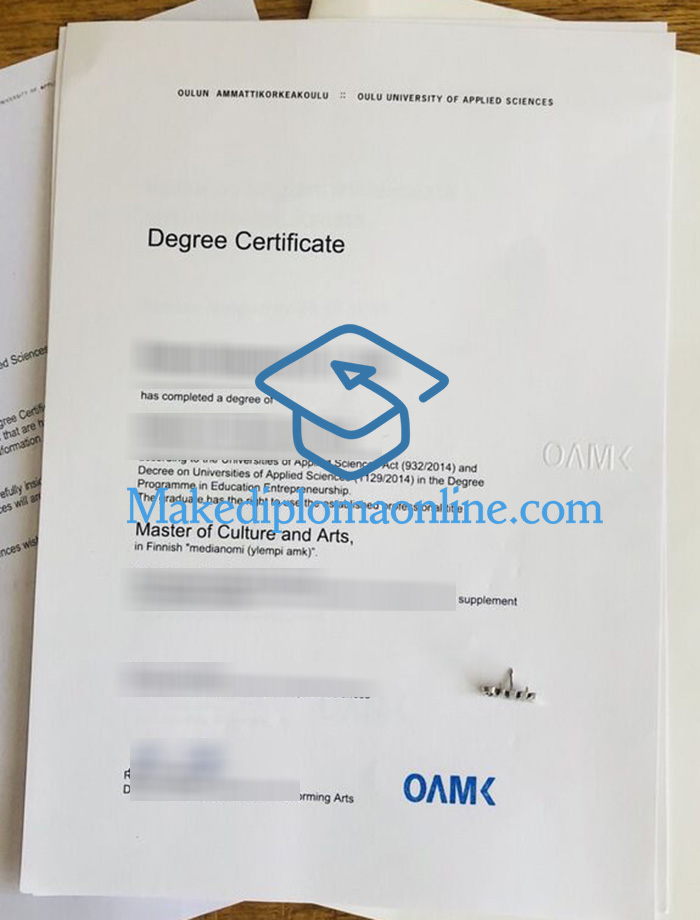 Oulun ammattikorkeakoulu Tutkintotodistus, Oulu University of Applied Sciences Degree Certificate Oulun ammattikorkeakoulu Tutkintotodistus, Oulu University of Applied Sciences Degree Certificate