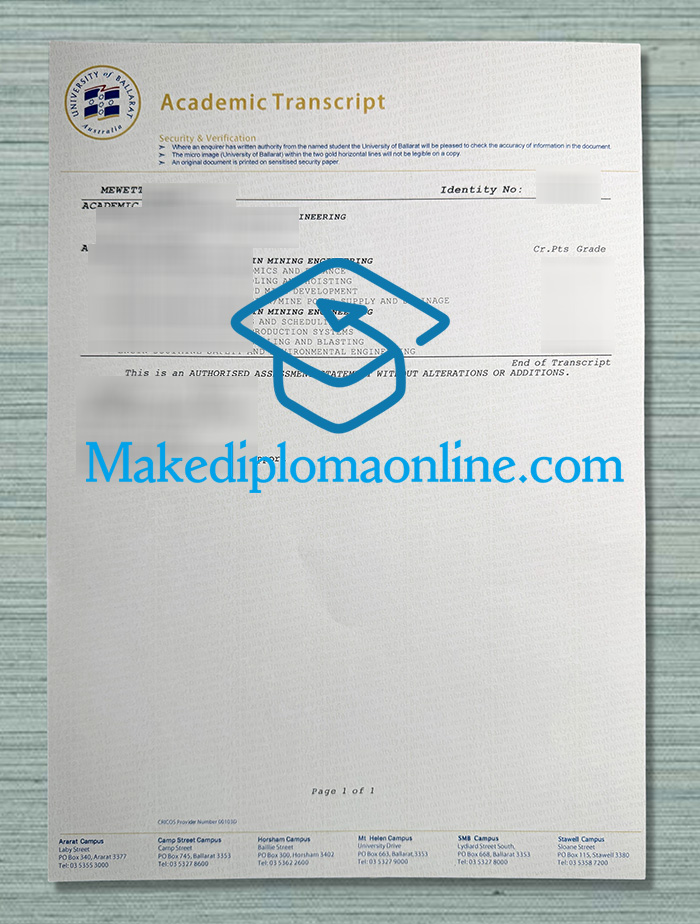 University of Ballarat Transcript University of Ballarat Transcript