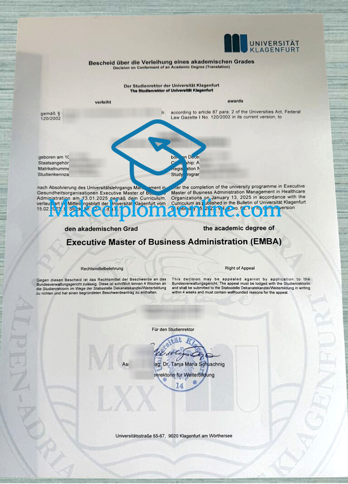 Universität Klagenfurt Urkunde Universität Klagenfurt Urkunde