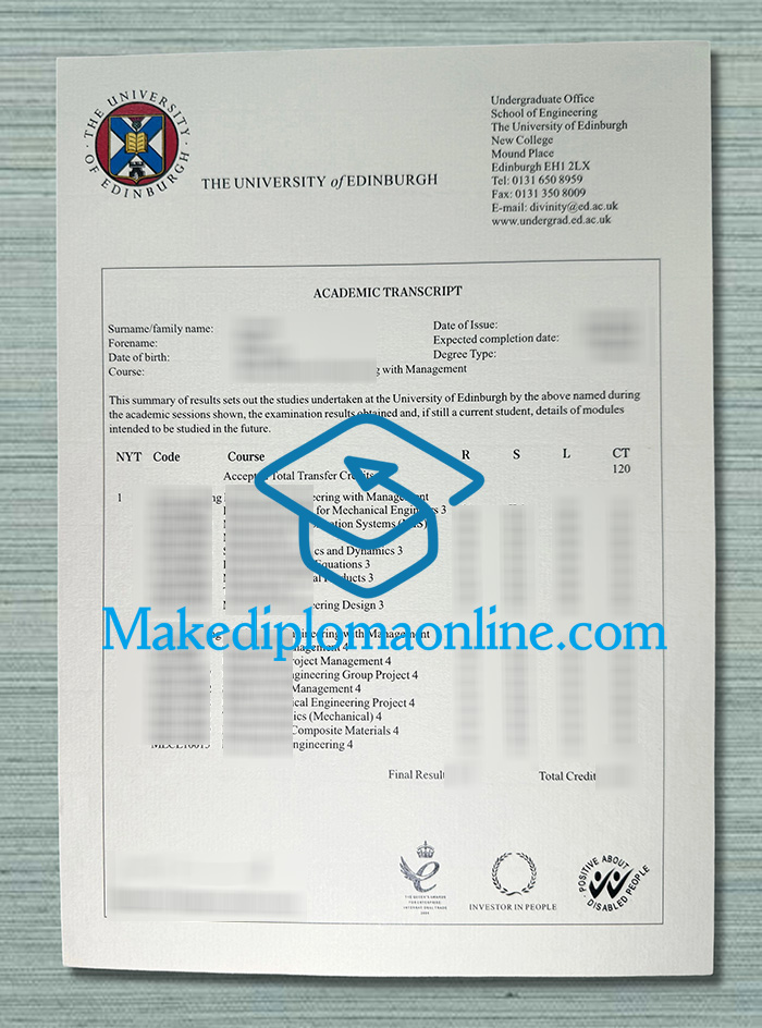 University of Edinburgh Transcript University of Edinburgh Transcript
