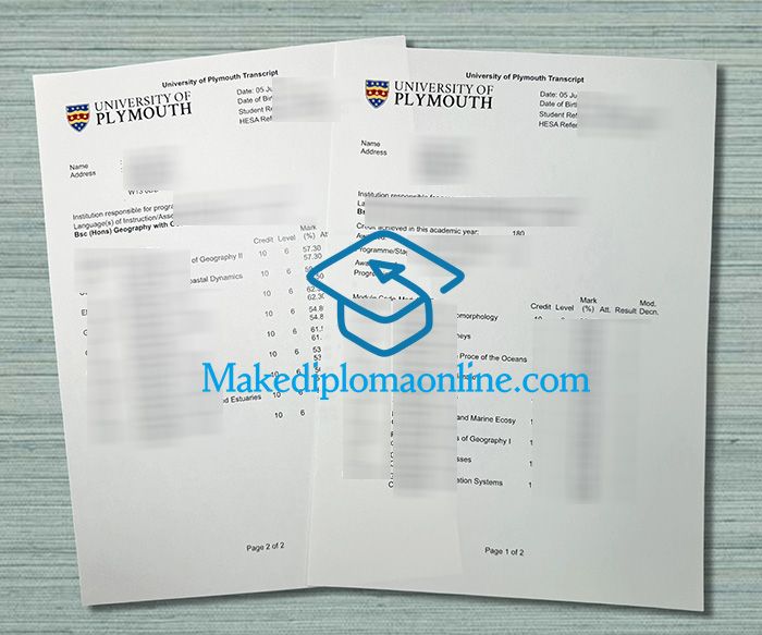 University of Plymouth Transcript University of Plymouth Transcript
